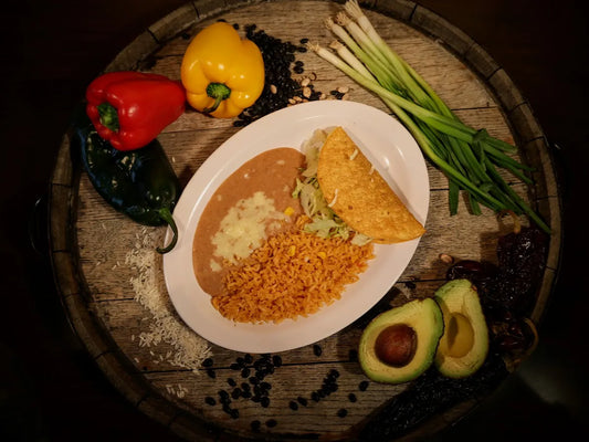 Combo 6. One Taco with Rice and Beans